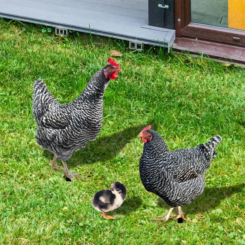 Metal Chicken Yard Stakes Decorative Garden Stakes Chicken 3X Spikes Weather-Resistant Farmhouse Decor Outdoor Decorations
