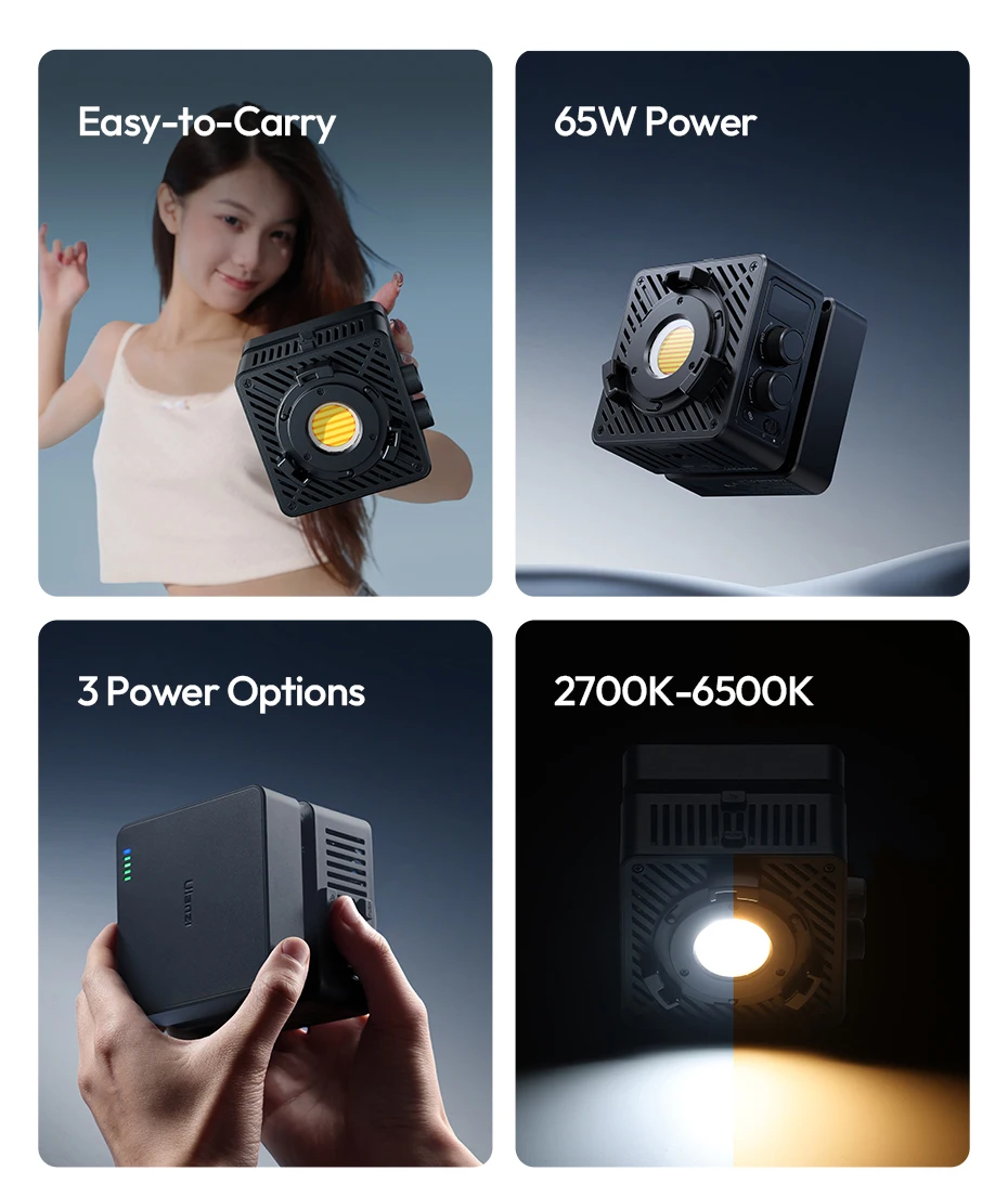 65W Cube Light COB Light 2700-6500K Mini Bowens Mount COB Video Light Support Re