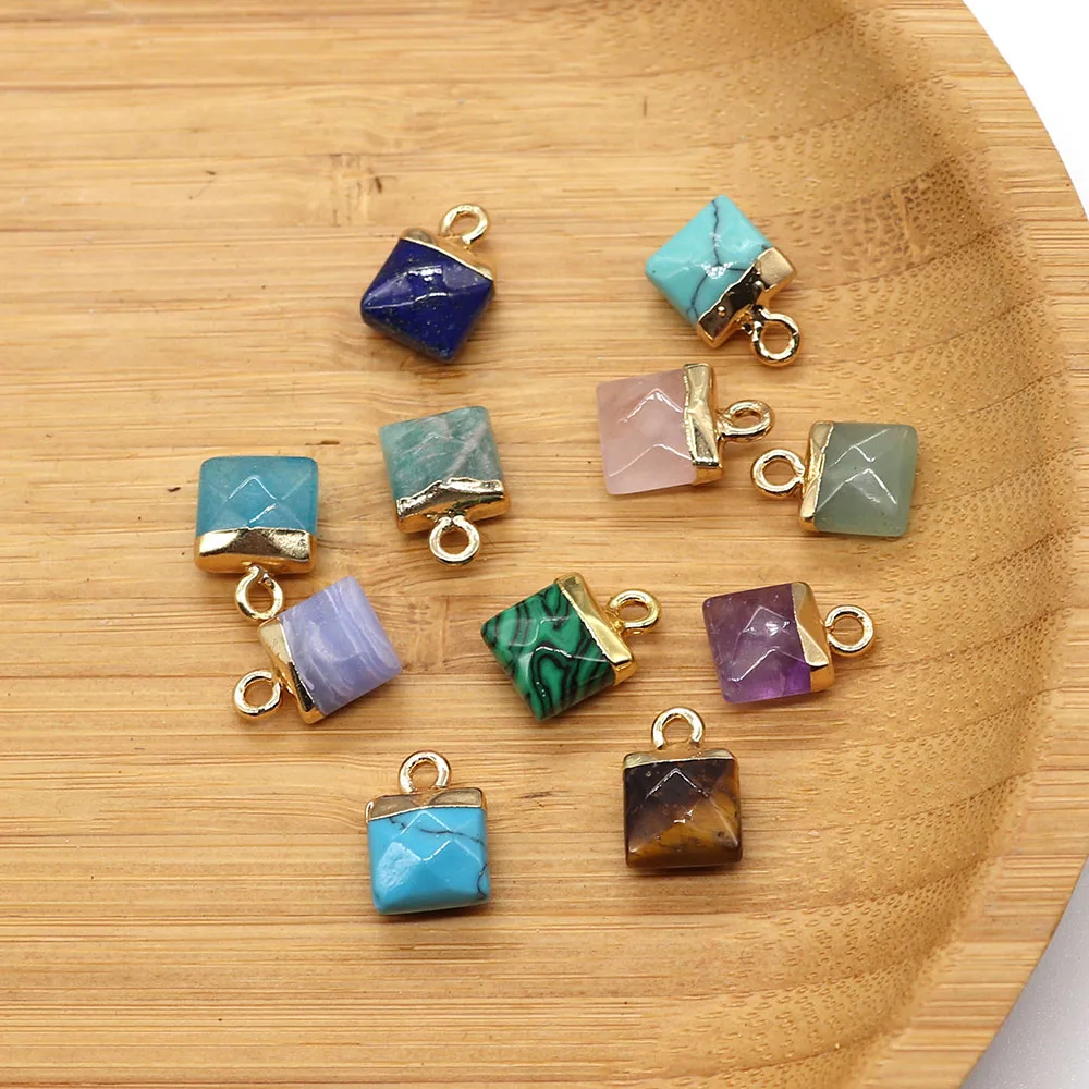 

5pcs/pack Natural Semi-precious Stone Pendants Charms Square Shaped Agate Quartz DIY Making Necklaces Bracelet Earrings 11Colors