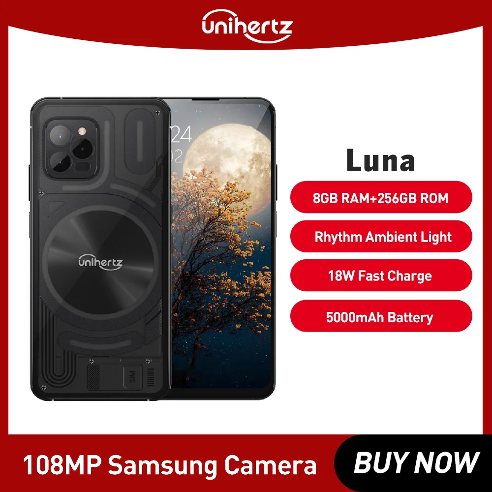 Unihertz Luna 8GB+256GB 5000mAh NFC Phones 4G Android 12 108MP Night Vision Camera CellPhone With Rhythm Ambient Light