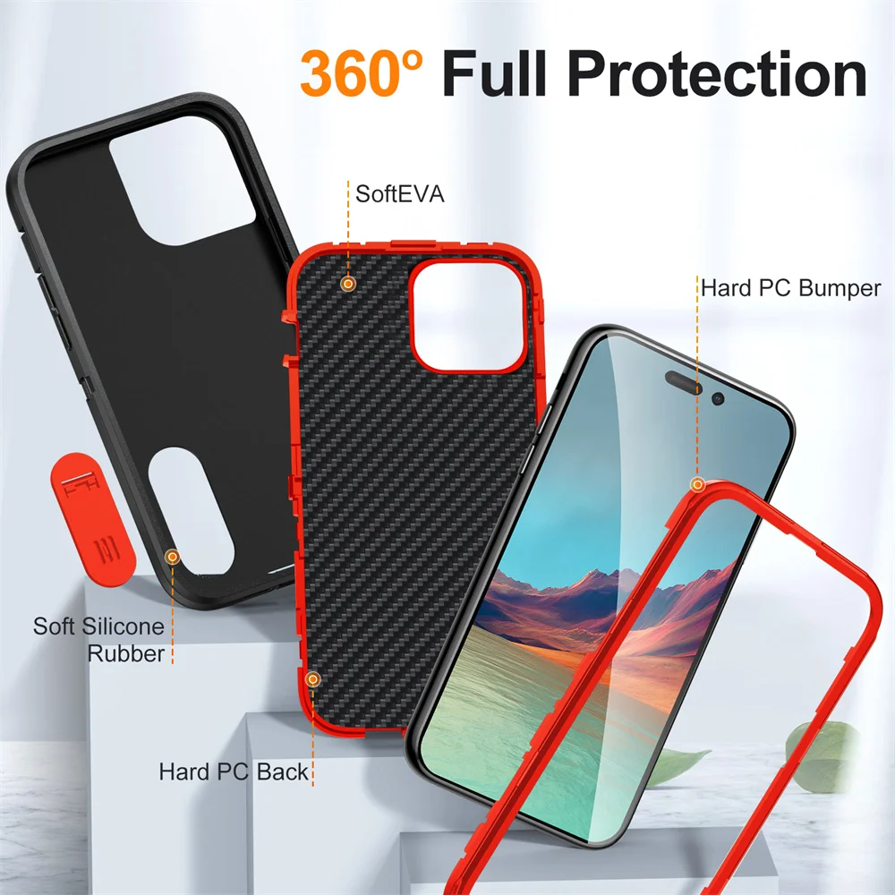 3-in-1 Hybrid Shockproof Phone Case with Invisible Stand