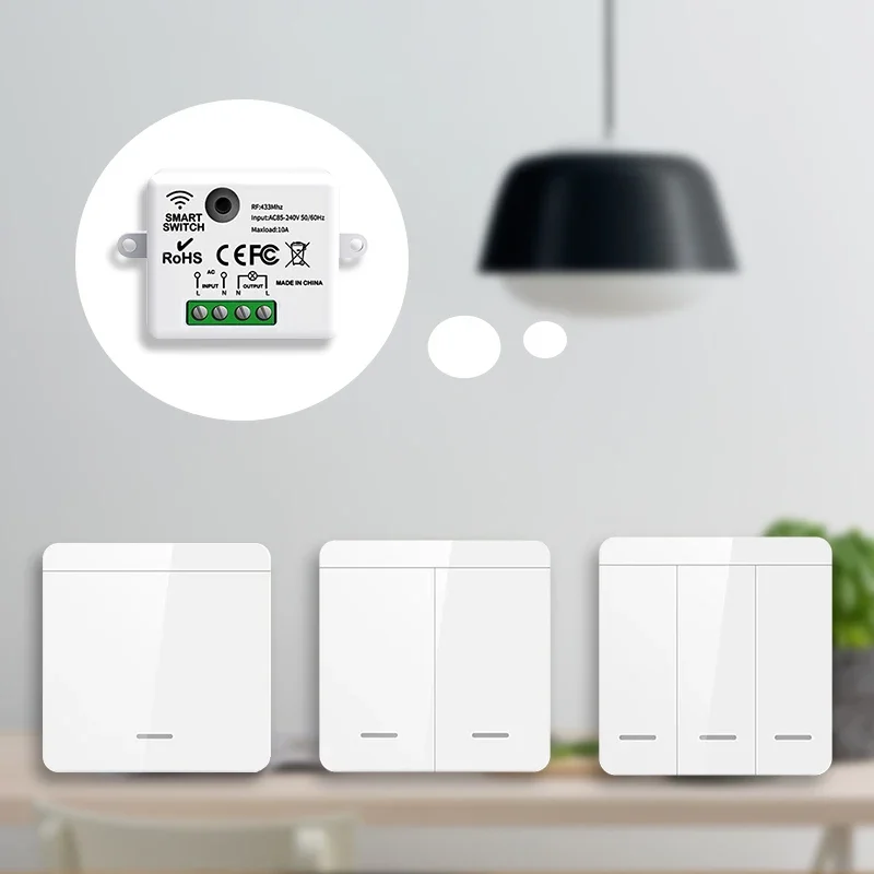 Description Picture 3 of item86 Wireless Smart RF 433Mhz Wall Panel with Remote Control 1/2/3gang Mini Relay Receiver Home Led Light Lamp Switch