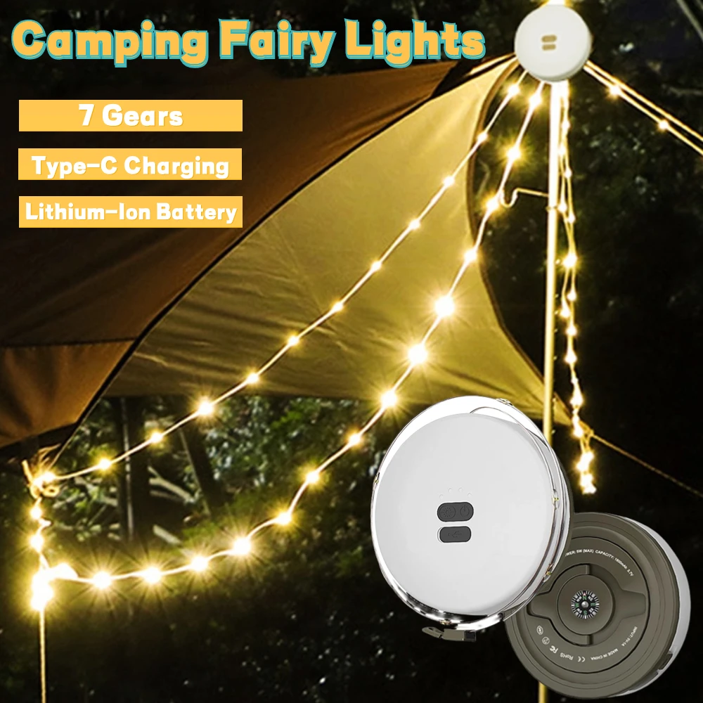 1Pc LED Camping Light Tent Light with Fairy String Light, Portable