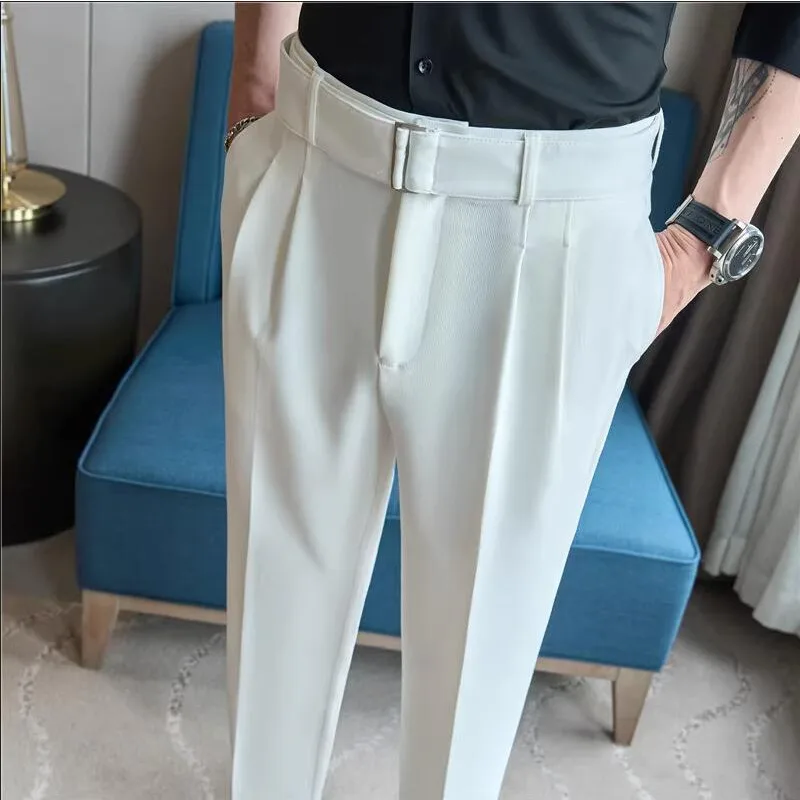 Men Quality Boutique Formal Wear Wedding Dress Trousers Belt Design British Style Business Casual Slim Suits Pants 3XL