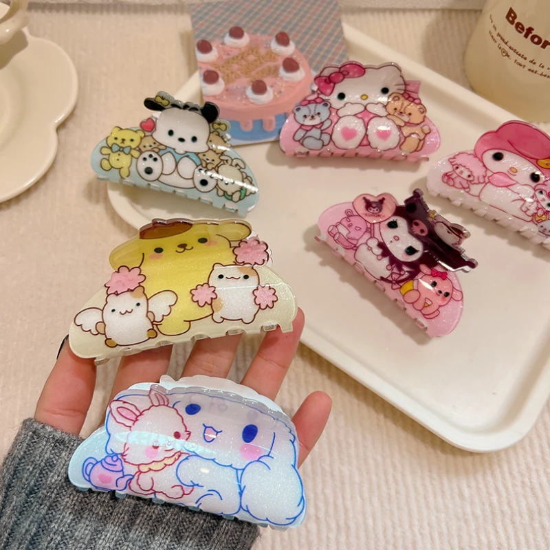 

Kawaii Hello Kittys My Melodys Kuromis Cinnamorolls Pochaccos Hair Clip Cartoon Pan Hair Shark Clip Cute Girl Decoration Clip