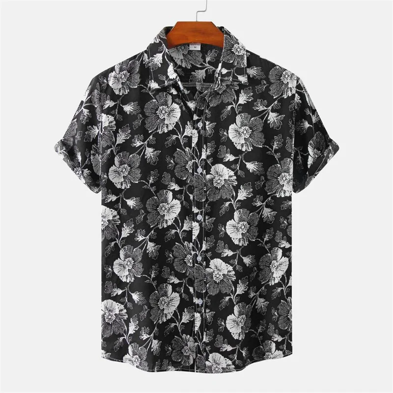 Camisa hawaiana de verano para playa para hombre, camisas con estampado 3D de flores y hojas, cuello de solapa, manga corta, blusa con botones, ropa para hombre