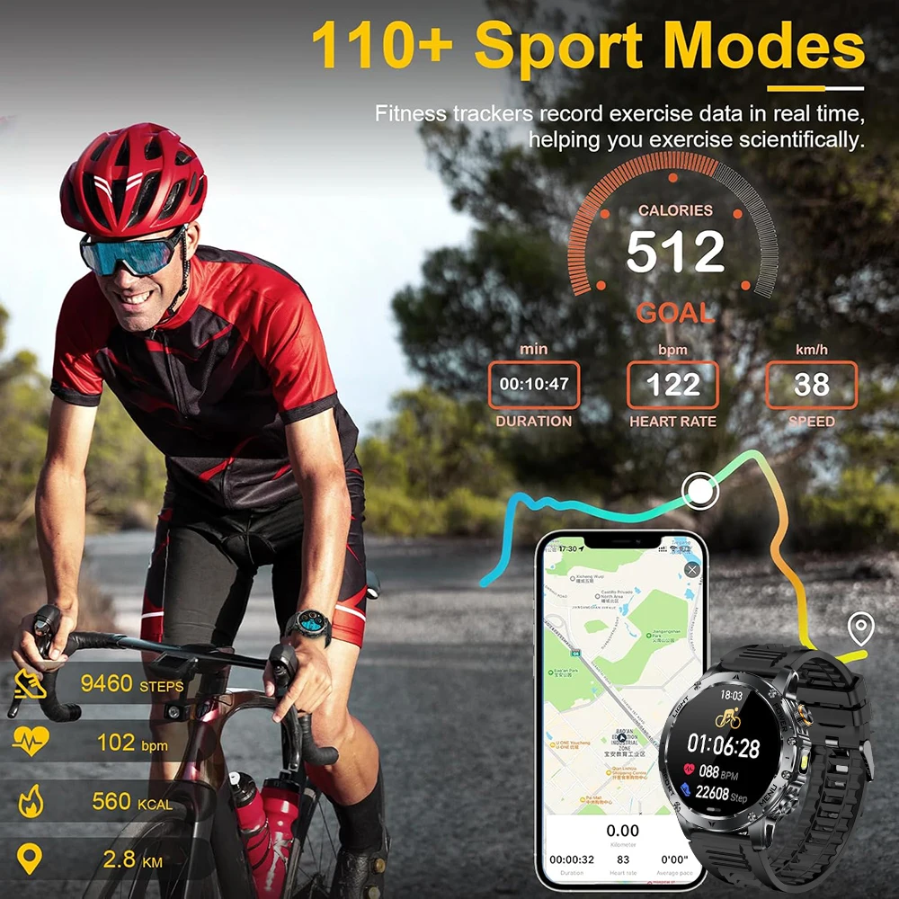 2025 New 1000mah Military Smart Watch Men AMOLED Display GPS Sports Clock Fitness Flashlight 5ATM Waterproof BT Call Smartwatch