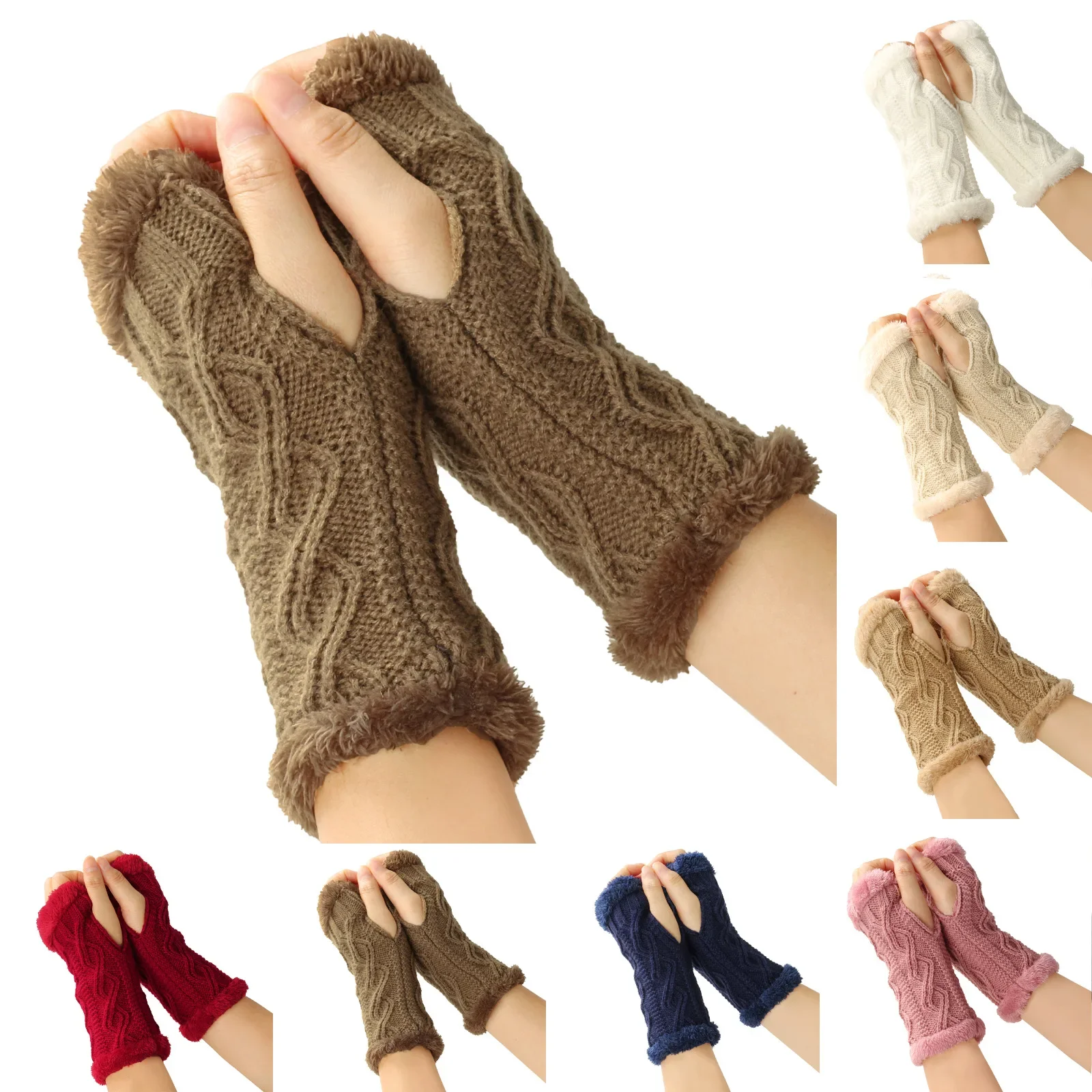 

Fleece Thickened Gloves Cropped Knitted Fingerless Plush Sleeves Winter Warm Fur Gloves Acrylic Velvet Mittens for Women Girls