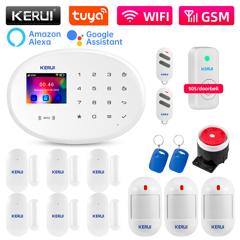 KERUI W202 Home Security Alarms WIFI GSM Alarm System Kit Tuya Smart Remote Control with Motion Detector Door Sensor for House