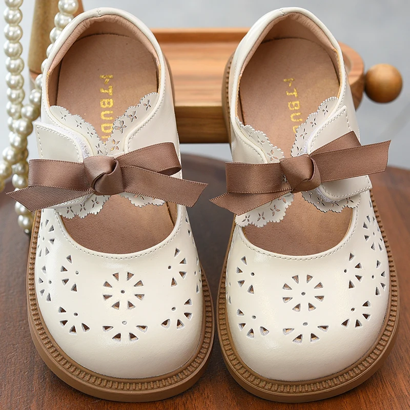 Girls' Shoes Children's Genuine Leather Summer New Princess New Chinese Style Girls Hollow Soft Soled Leather Shoes Single