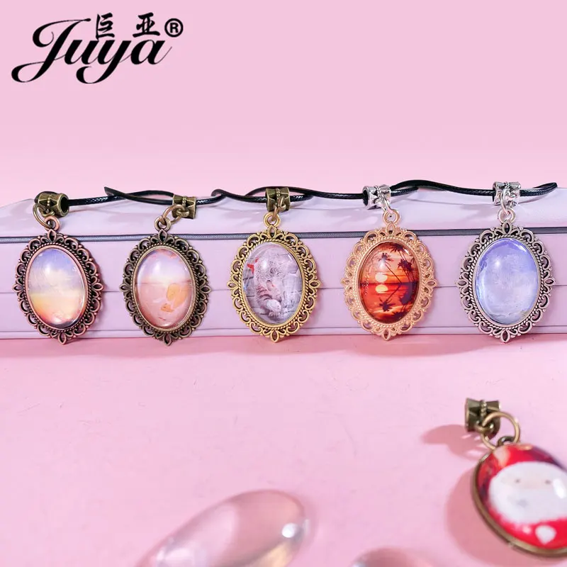 5 개/몫 타원형 펜던트 빈 설정 카보 숑베이스 베젤 트레이 맞는 30x40mm 타원형 유리 목걸이 DIY 쥬얼리 결과 만들기