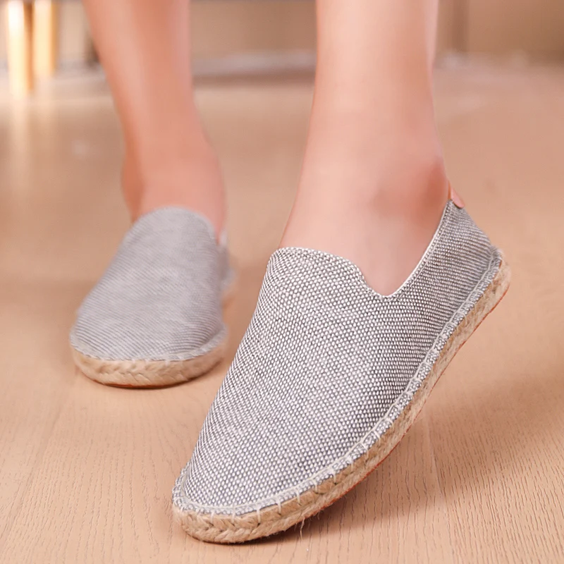 Retro Espadrilles Shoes Women Patchwork Slip on Men Loafers Breathable Flat Casual Canvas Shoes Jute Wrapped Shoes Driving 4