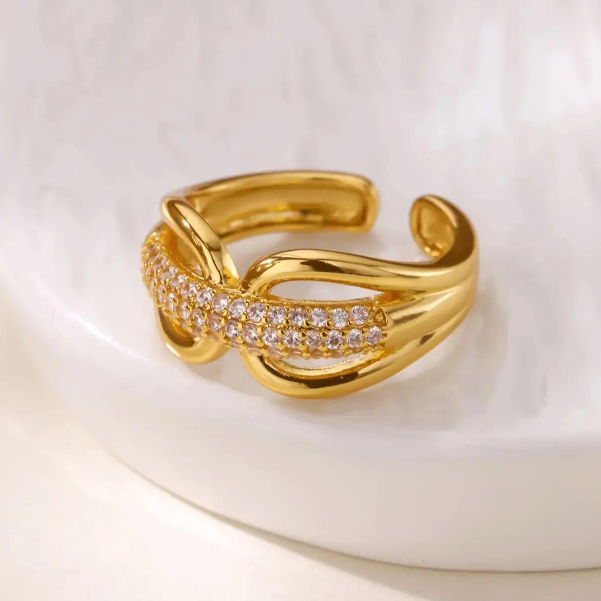 Zircon Owl Shape Rings Gold Color Geometric Adjustable Finger Rings For Women