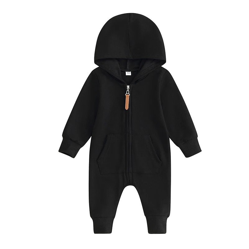 

Baby Jumpsuit, Long Sleeve Hooded Zip-up Solid Fall Romper Clothes for Boys Girls