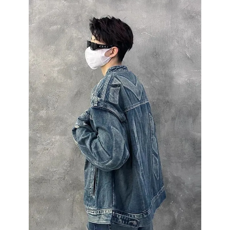 American fashion brand men's and women's high street loose full set embossed irregular mechanical jacket korean fashion