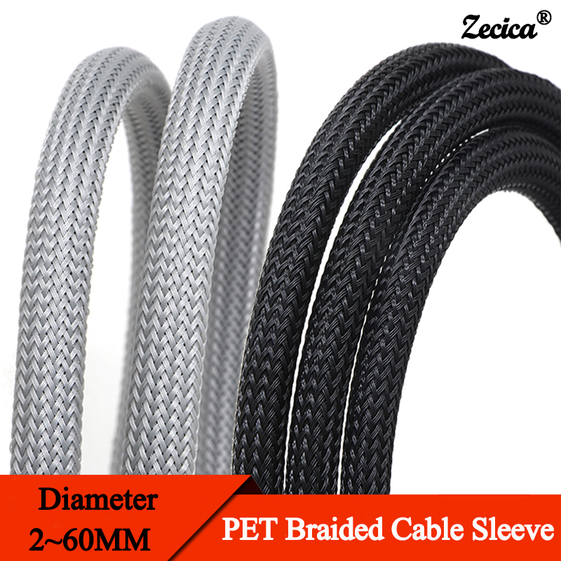 1~50M PET Braided Cable Sleeve 2mm-60mm Expandable High Density Insulated Line Protection Wire Wrap Sheath Snake Skin For Cables