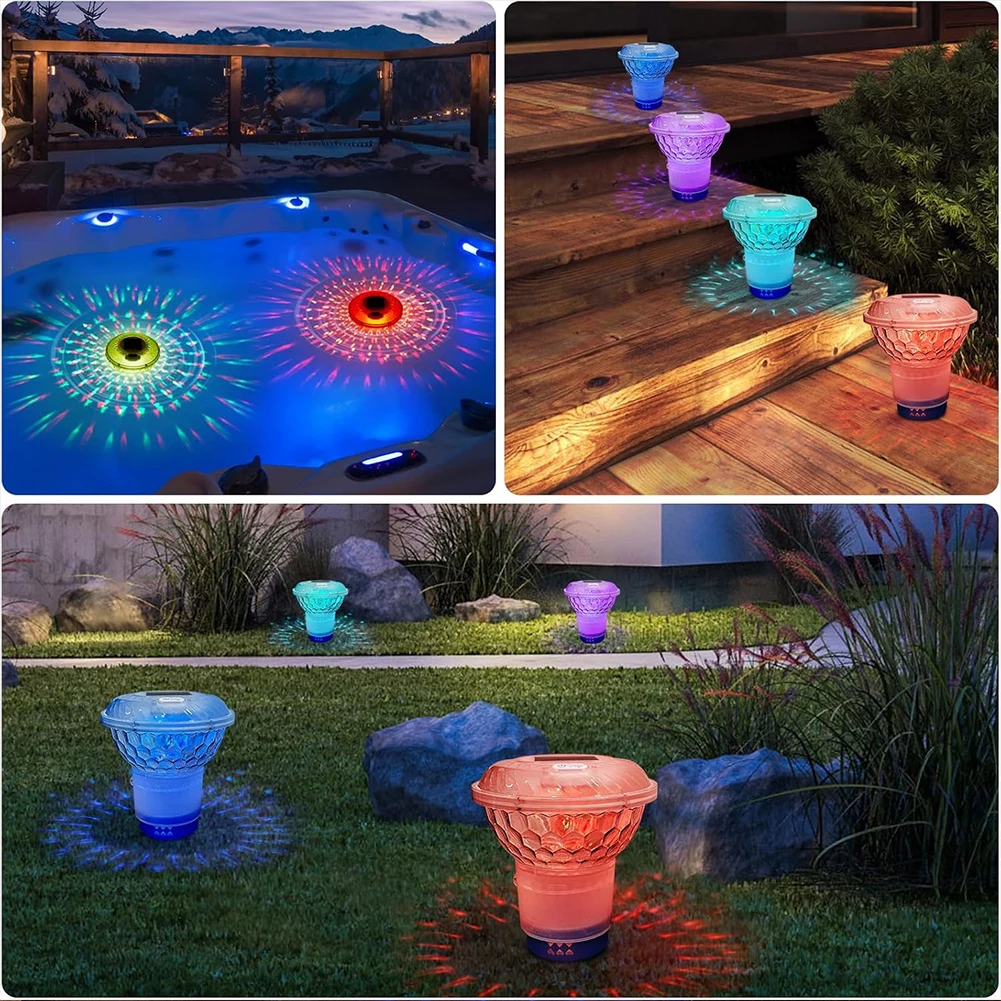 Solar Pool Chlorine Floater with Colorful Lights Adjustable Release Chlorinator Chlorine Tablet Floater for Nighttime Ambiance