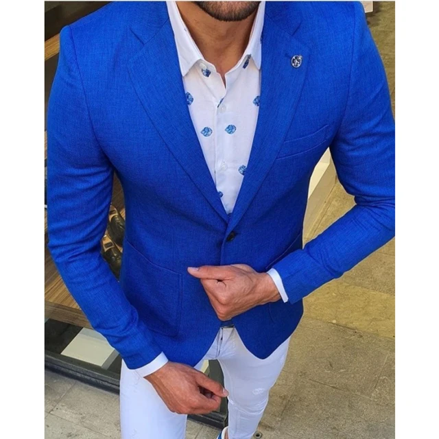 Giacca blu moda pantaloni bianchi Design uomo abiti per matrimonio  Groomsmen Outfit Slim Fit Best Man Blazer Costume Homme 2 pezzi|Suits| -  AliExpress