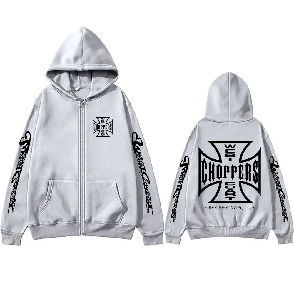West Coast Choppers Cross Graphic Print Zipper Hoodie Men Hip Hop Gothic Vintage Zip Up Jacket Men's Fleece Oversized Hoodies