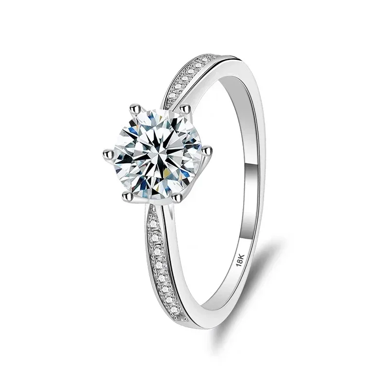 1 Carat D Color VVS1 Moissanite Rings for Women Luxury Eternal 18K White Gold Rings Sparking Diamond Band Luxury Jewelry GRA