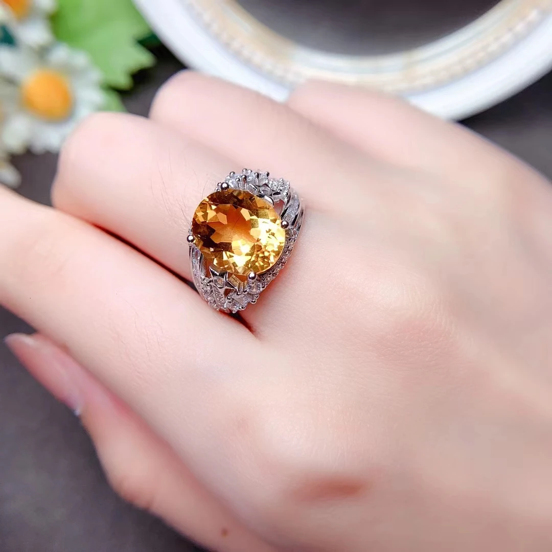 

Luxury Sterling Silver Gemstone Ring for Party 4ct 10mm*12mm VVS Grade Natural Citrine Ring 925 Silver Citrine Jewelry