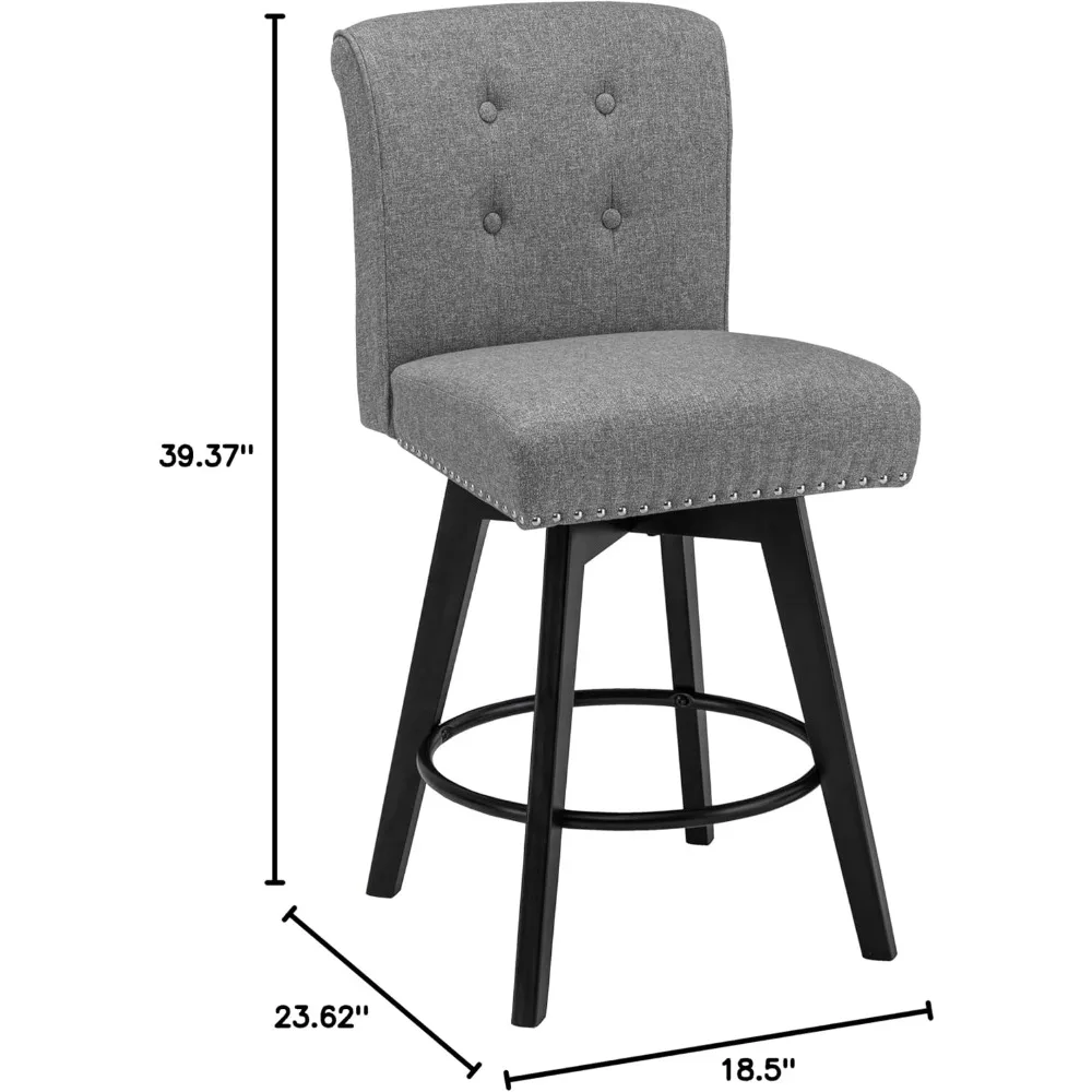 26" Swivel Counter Stools with Back and Nailhead, Set of 2 2