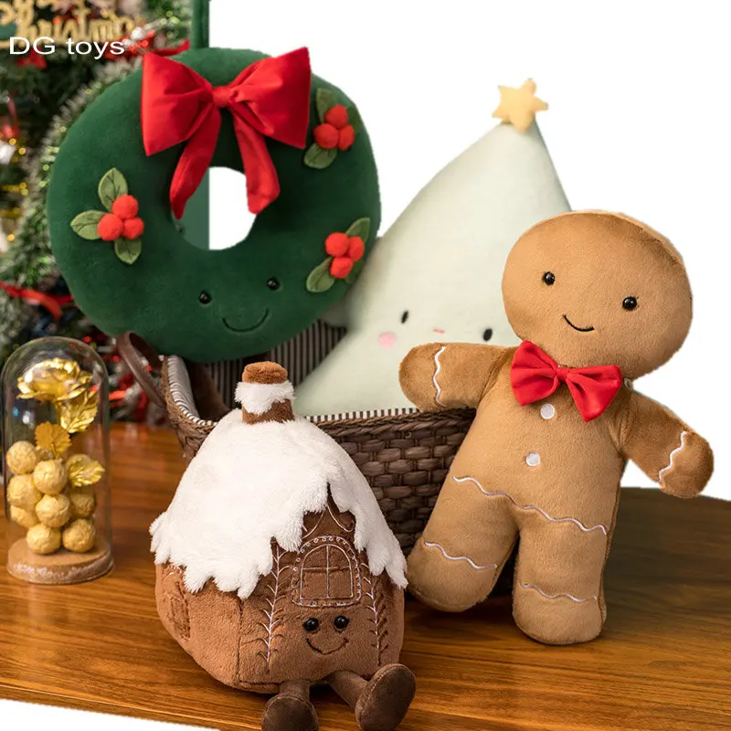 

Kawaii Christmas Ginger Bread Plush Toy Stuffed Chocolate Cookie House Shape Doll Funny Xmas Tree Party Decor Cushion Pillow