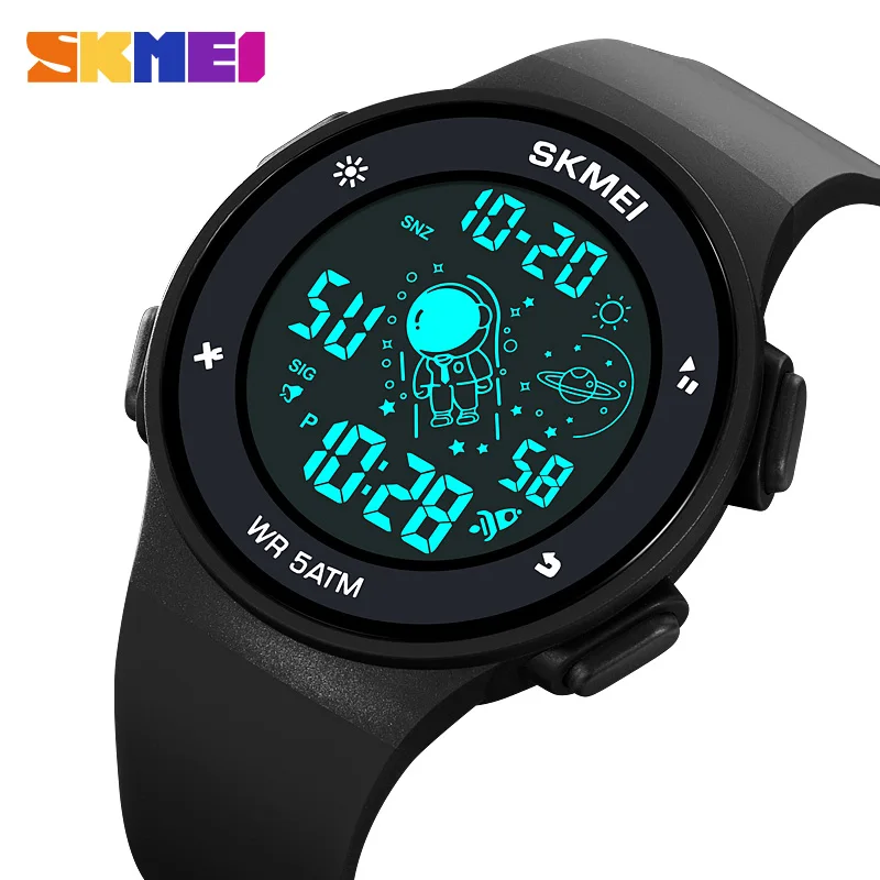 SKMEI New Fashion LED Electronic Men's Watches 2Time Countdown Date Alarm Week Wristwatches Waterproof Astronaut Dial Male Clock