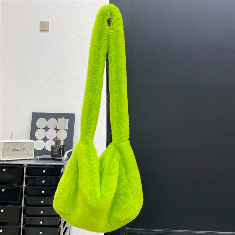 Fluffy Plush Women Shoulder Bag Designer Bag Faux Fur Bags for Women Winter Warm Soft Crossbody Bags Y2K Candy Color Square Tote