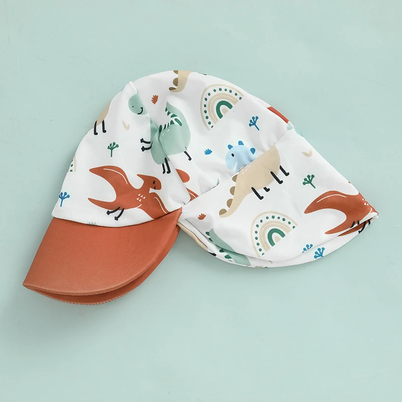 Toddler Infant Baby Kid Boy Swimsuit Dinosaur Pattern Short Sleeve Half Zipper Non-Pilling Rash Guard Swimwear Sunhat Set