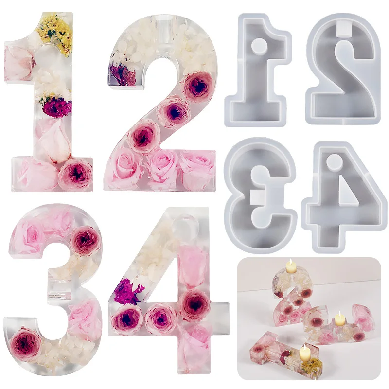 

Geometric Numbers Candlestick Siliocne Mold DIY Handmade Plaster Epoxy Resin Candle Holder Molds Crafts Home Decorations