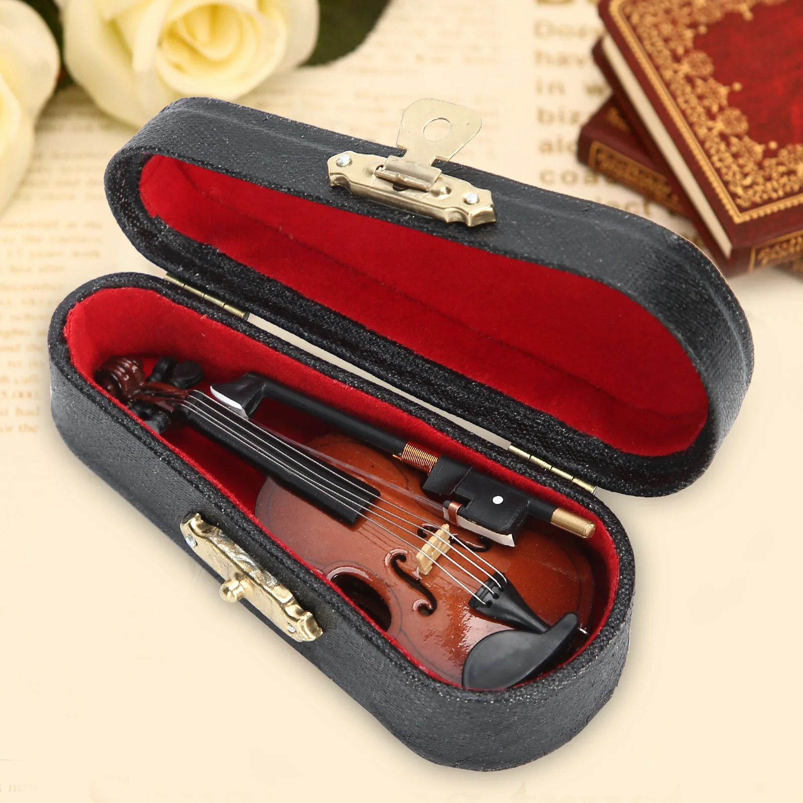 Hand-Made Violin Model Miniature with Stand Case Craft Decorations miniature figurines miniature ornament