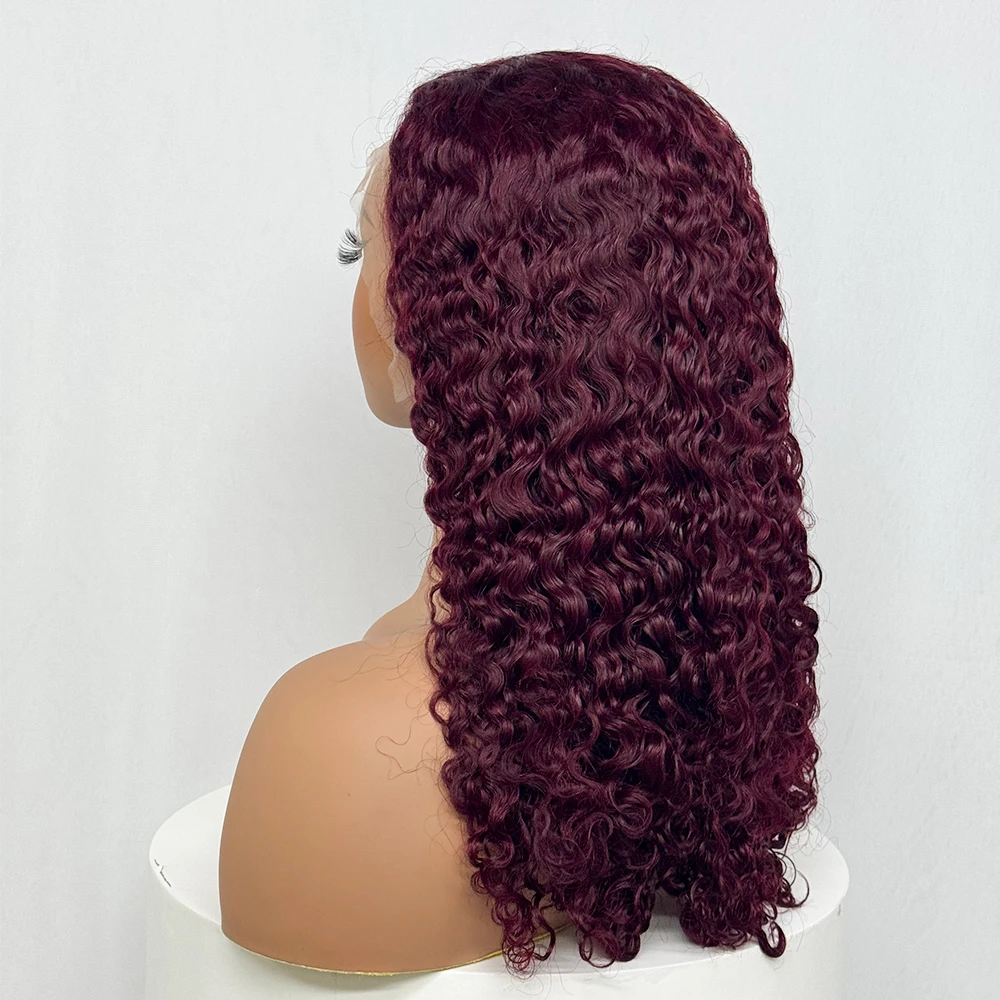 250% Density 99J Color 20 Inches Water Wave Human Hair Wigs 13x4 Transparent Lace Frontal Brazilian Hair Wig for Black Women