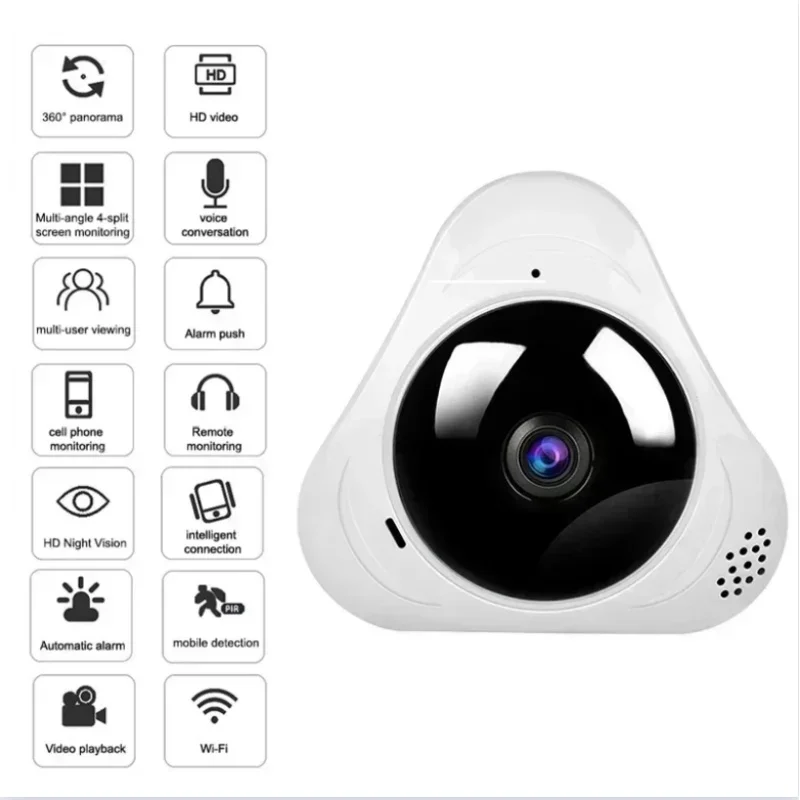 thumbnail image 1 of 360 ° Cámara panorámica Wifi 1080P HD protección de seguridad ojo de pez cámara IP hogar inteligente visión nocturna CCTV pequeña videocámara de vigilancia, 1 of 4
