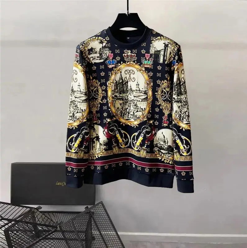 

Europe and the United States men's 2023 winter new Long sleeve round neck palace vintage print Fashion hoodie