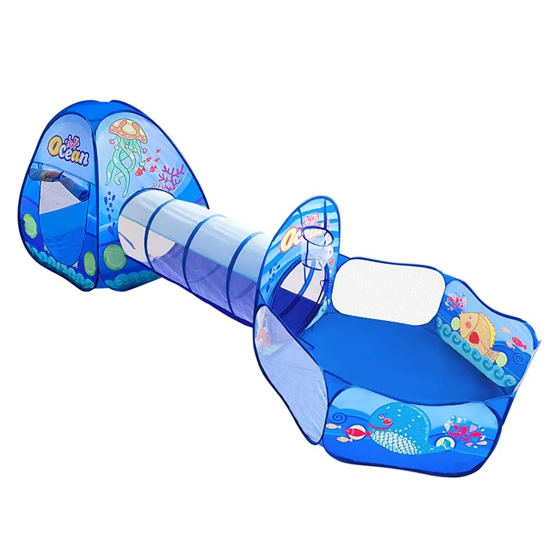 

Childrens Pool Tent Ball Pit Play House Crawl Tunnel Ocean Theme Play Tent For Kids Indoor Outdoor Play House