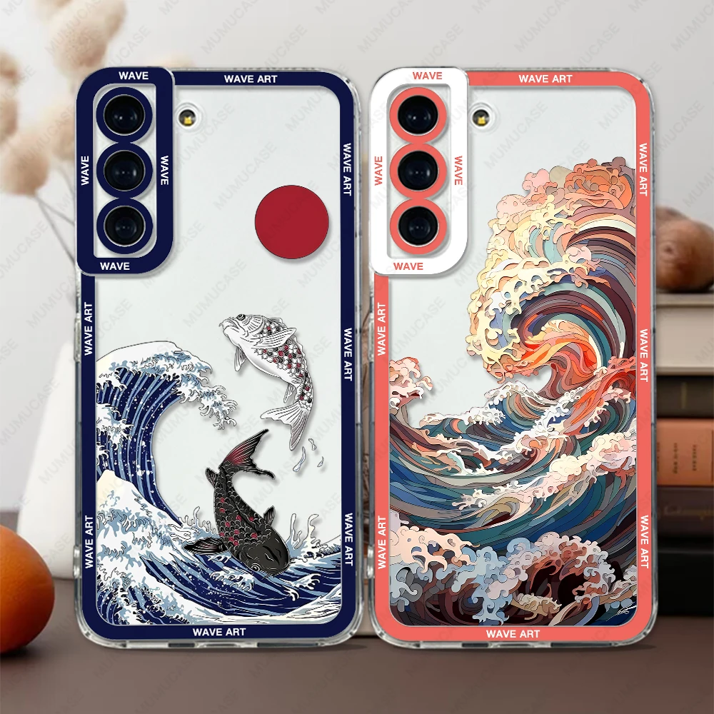 Custodia Per Samsung Galaxy S20 S21 Fe S22 Plus S23 Ultra A22 A54 5G Soft Cover Japanese Wave Art