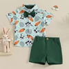 0-4Y Toddler Boys Easter Outfits Carrot Rabbit Print Bow Tie Short Sleeve Shirts Tops and Shorts Sets Kids Summer Clothes 2