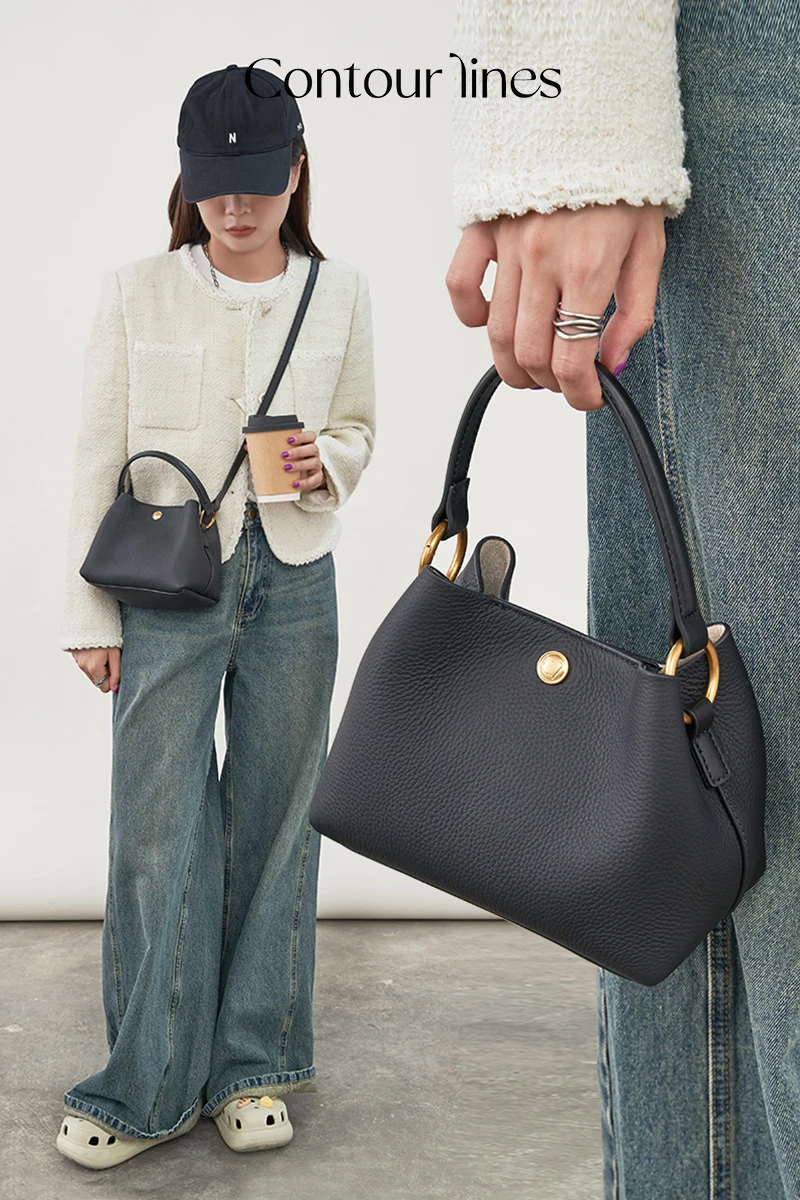 thumbnail image 1 of Bolso de mano de piel de vaca de primera capa de alta calidad con grano de lichi para mujer, informal, sencillo, de un solo hombro, tipo bandolera, novedad de 2024, 1 of 5