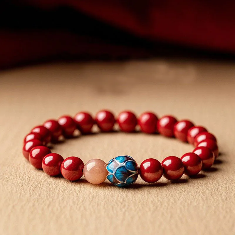 

Pure Heart Cinnabar Women's Bracelet Men's S925 Anemone Buddha Beads Good Luck in the Year of the Tiger Beading