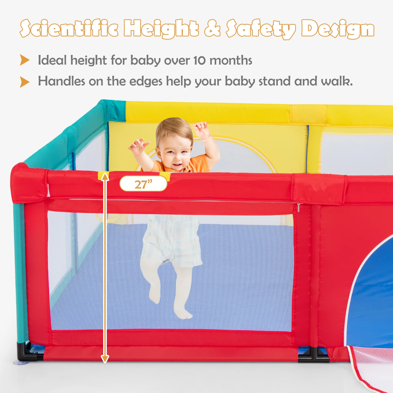 Extra Large Baby Playpen Safety Baby Play Yard w/50 Ocean Balls & 4 Handles 5