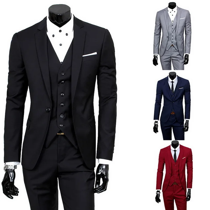 Pieces Business Blazer +Vest +Pants Suit Sets Men Autumn Fashion Solid Slim Wedding Set Vintage Classic Blazers Male 3 Pieces casual blazer for men