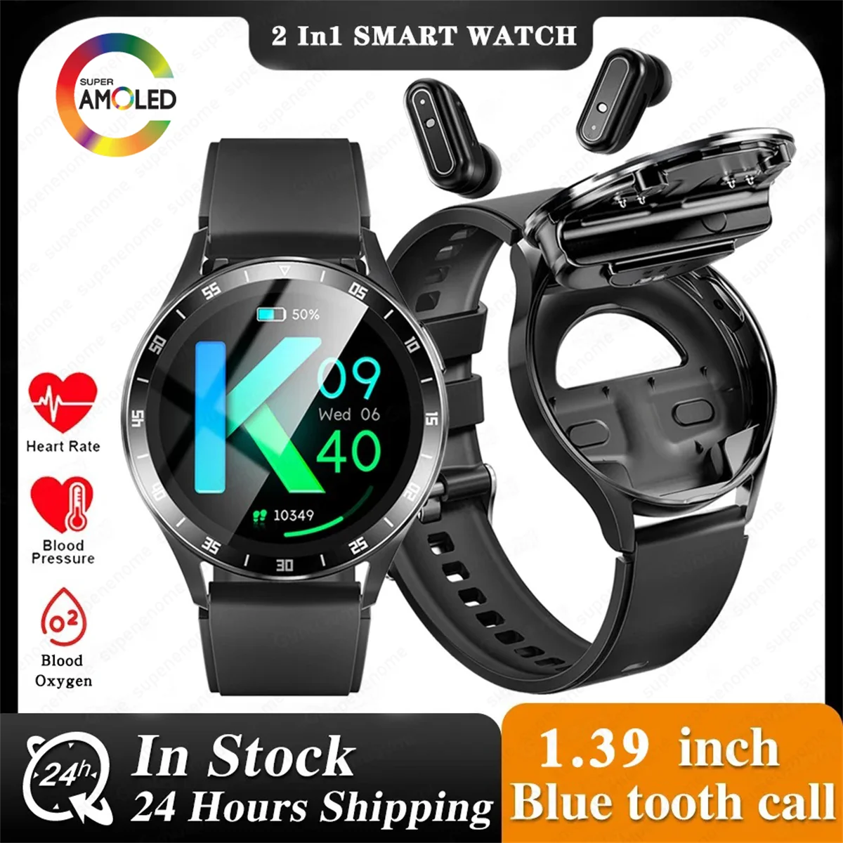 X10 Médiateur set Smartwatch, TWS 2 en 1, Écouteurs Bluetooth sans fil, Tension artérielle, Test de fréquence cardiaque, Musique sportive, Nouveau, 2024