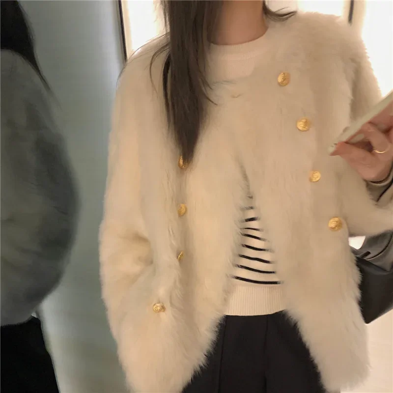 Miss Beast's Same Vintage Light Luxury Tuscan Fur All-in-one Coat Women's Double-breasted Lamb Wool Coat