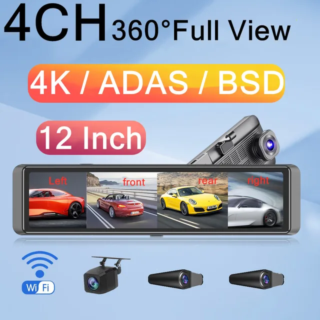Specchietto Retrovisore Dashcam 4K Con Schermo Touch 12 Pollici - CarPlay, Android Auto, WiFi, GPS - Per Auto - Foto 8