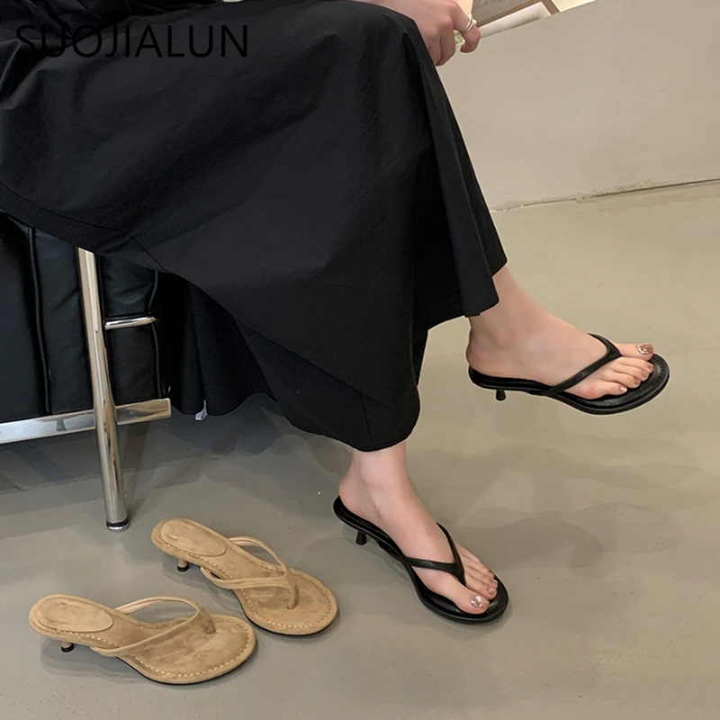SUOJIALUN 2025 Summer New Brand Women Slipper Fashion Narrow Band Ladies Casual Slides Outdoor Dress Flat Heel Vacation Sandal