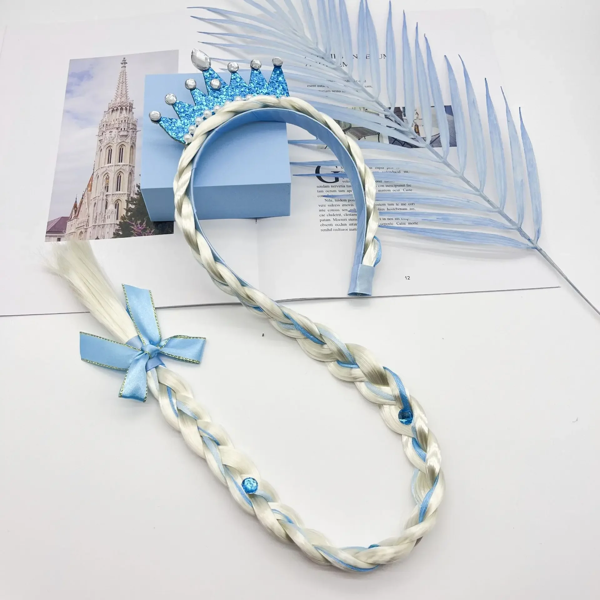Perruque Longue Tressée Princesse Elsa - Avec Bandeau Couronne - Pour Déguisement, Fête D'anniversaire