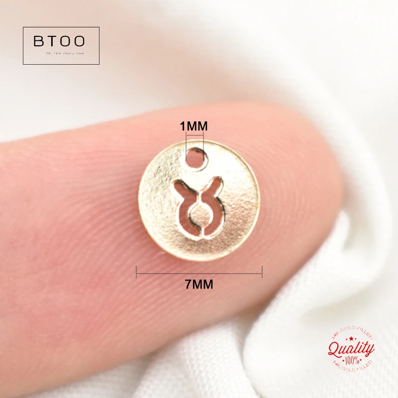 Echter 14K Gold gefüllter 7mm runder Scheibenzwölf Konstellationen Charms Gold Tropfen Anhänger für Schmuckherstellung DIY Schmuckzubehör – Detail 8