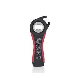 Multi-Function Jar and Bottle Opener with Non-Slip Silicone Handle (Black)