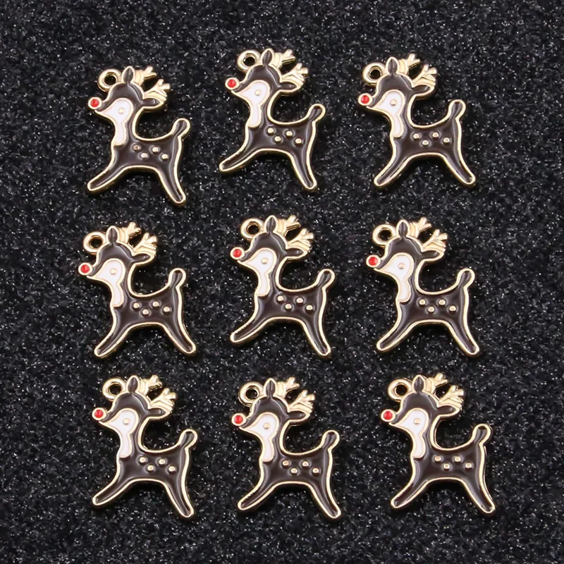 10Pcs 20*14.5mm Black Alloy Metal Drop Oil Christmas Series Charms Elk
